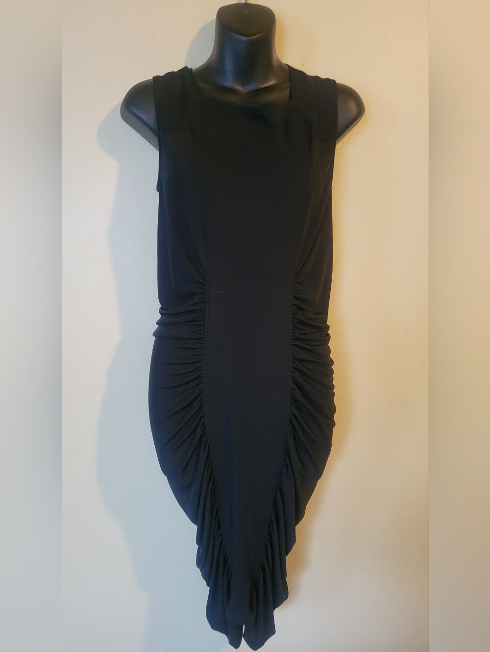 BCBG Black Sleeveless Ruched Asymmetric Dress